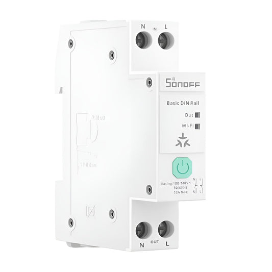 Conmutador inalámbrico Sonoff Basic-1GSP para carril DIN de 32 amperios con monitorización de consumo eléctrico (compatible con Matter)