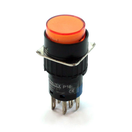Pulsador iluminado 16mm redondo sin retención amarillo 24V - 2 Inversores