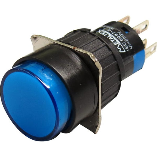 Botón retentivo redondo plástico Iluminado 16mm Serie P16 - SPDT (1 Reversible) - Rojo - Piloto LED 220VAC/DC