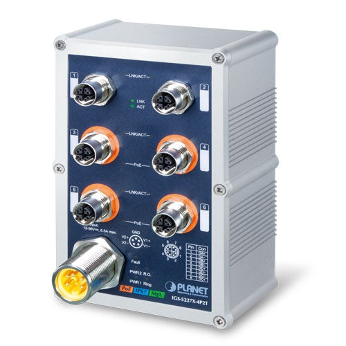 Switch Ethernet Administrado Industrial de 4 Puertos 10/100/1000T 802.3at PoE+ Con Clasificación IP67 y 2 Puertos 10/100/1000T (-40~75 gGrados C)