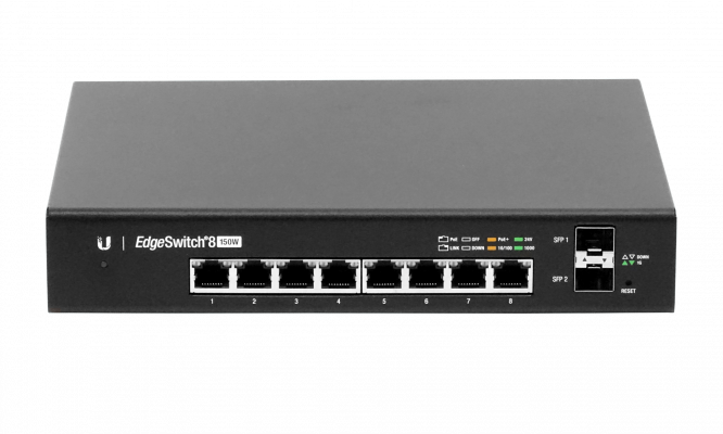 ES8-150W UBIQUITI 120W-tot 8-1000-PoE24/48af/52at 2-SFP Switch Administrable Capa 3 Consola