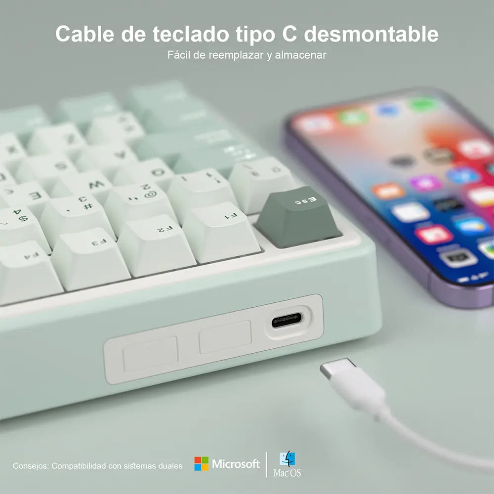 Teclado Mecánico Royal Kludge RK R98 Pro Skycyan con Iluminación RGB en Español y Conexión USB-C