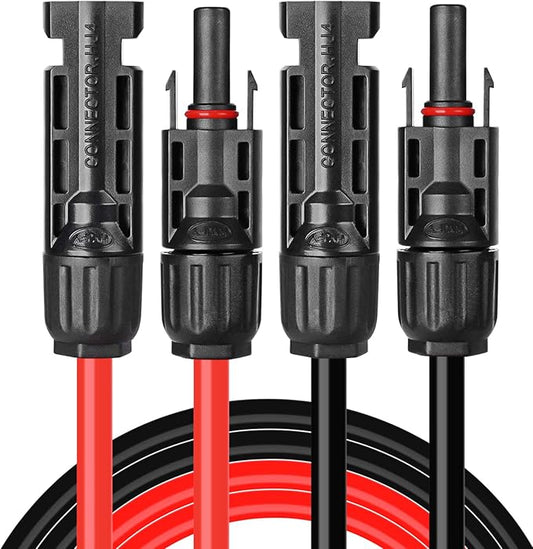 Cable solar 6mm² pre ensamblado rojo y negro conectores MC4 - 3 metros