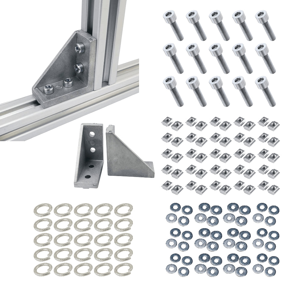 Escuadras de 90 grados rectangulares para perfil TSLOT con tornillos, arandelas y tuercas deslizantes (Conjunto de 25 piezas)