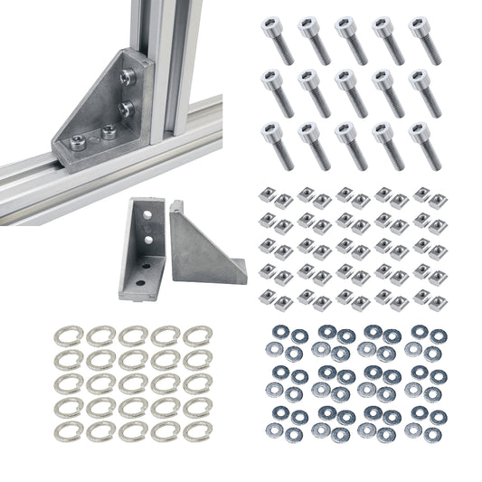 Escuadras de 90 grados rectangulares para perfil TSLOT con tornillos, arandelas y tuercas deslizantes (Conjunto de 25 piezas)