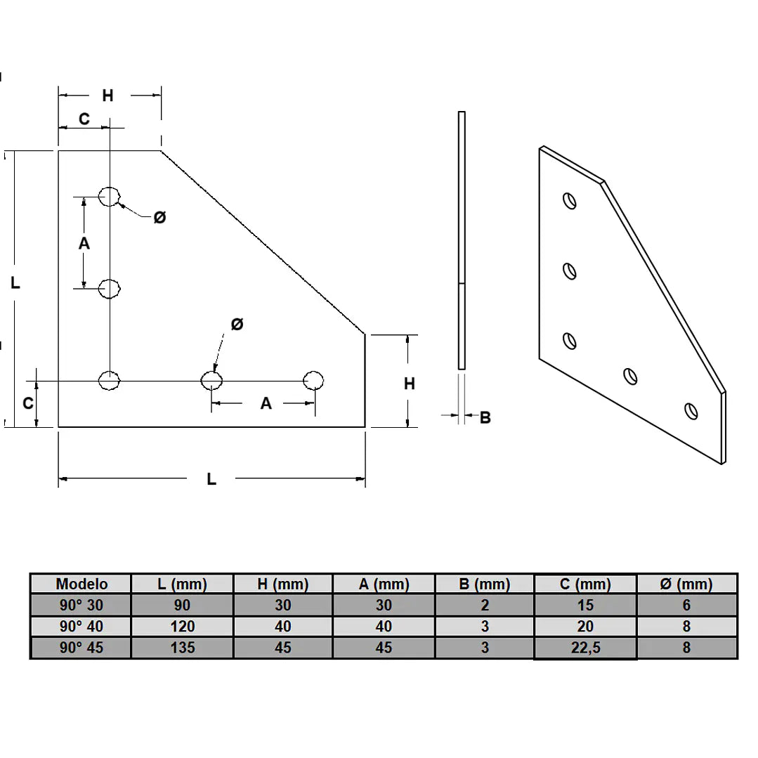 Escuadra metálica 90° para perfil estructural 40 mm acabado mate (2 piezas)