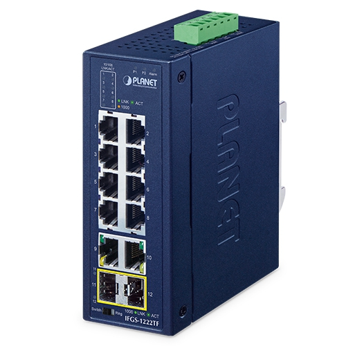 Conmutador Ethernet de Anillo SFP Industrial IFGS-1222TF de 8 Puertos 10/100TX + 2 Puertos 10/100/1000T + 2 Puertos 1000X
