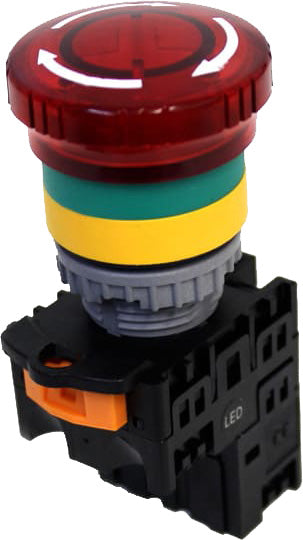 Botón de emergencia tipo hongo con traba iluminado plástico 1NC serie TN2 - Piloto LED 24VAC/DC