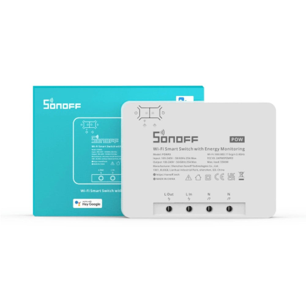 Conmutador inalámbrico con monitoreo de consumo eléctrico Sonoff POWR3 25A