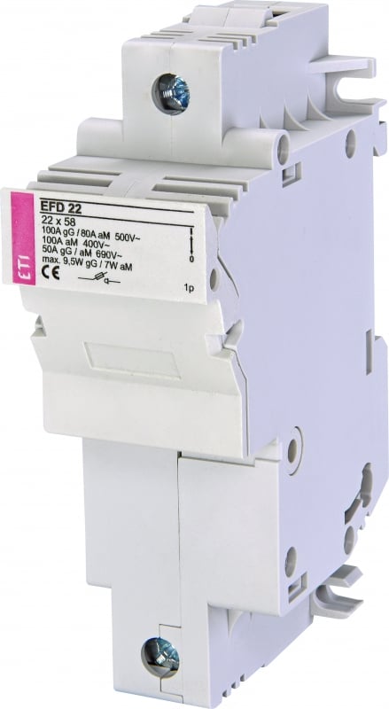 Base Portafusible 22x58, 690VAC / 600VDC 100A max. marca ETI - 2 Polos