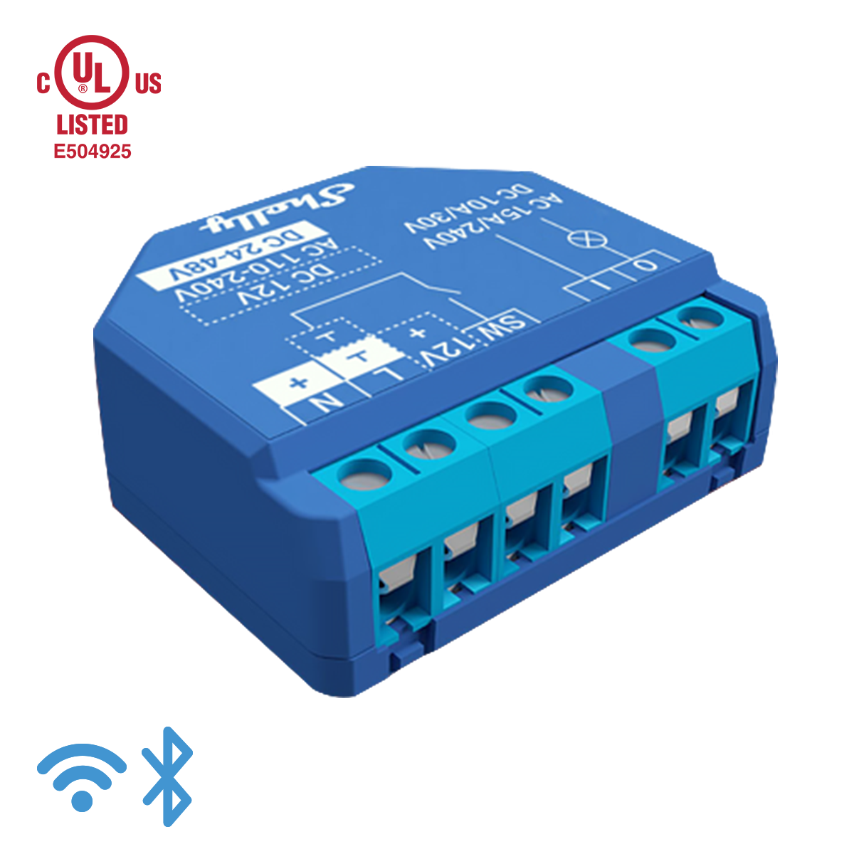Relé inteligente operado por WiFi, 1 canal 15A con contactos secos - Certificación UL