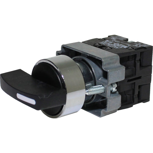 Selector metálico 2 y 3 posiciones 22mm serie M20 - 1NA - SC - Doble toque con bloqueo y giro - 3 - 2 posiciones retorna 90°