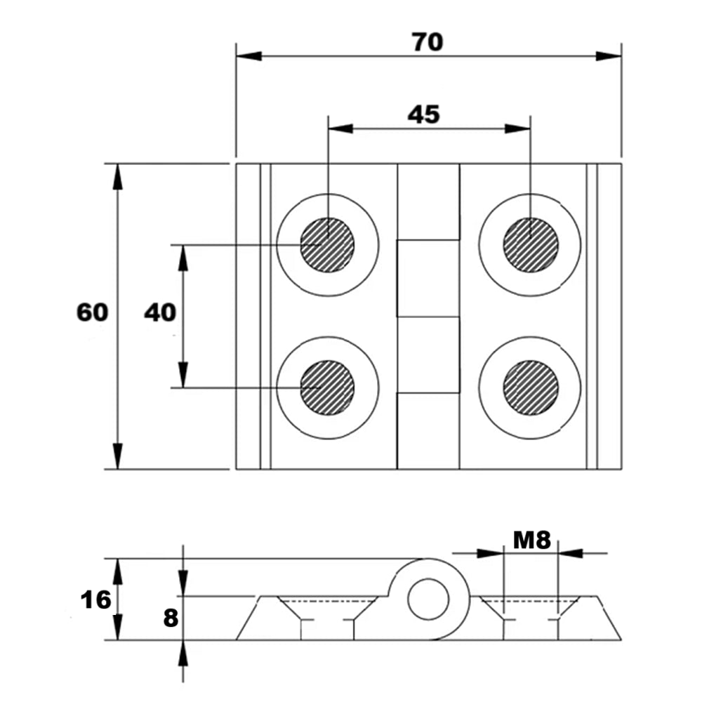 Articulación de aluminio para estructura modular tipo T-slot de 45x45 mm (lote de 2 piezas)