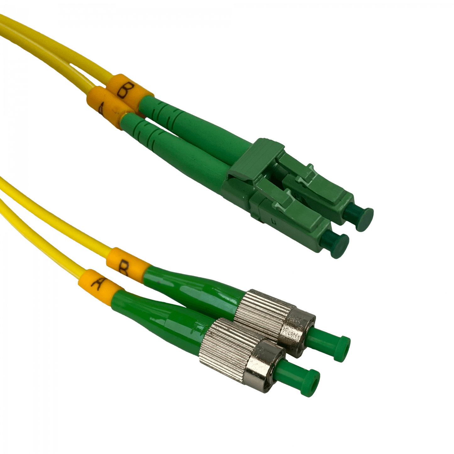 JFSBH3. Cable de interconexión de fibra óptica monomodo dúplex LC/APC a FC/APC de 3 metros, núcleo de 9/125 µm.