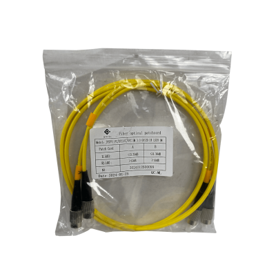 JFSFF1. Cable puente de fibra óptica monomodo SM dúplex de 1 metro, conectores FC/UPC a FC/UPC, núcleo de 9/125 µm y cubierta de 3 mm.