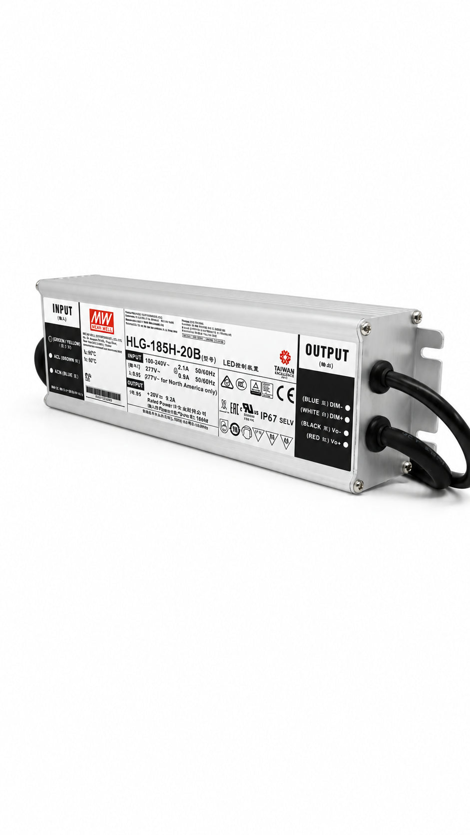 Driver LED carcasa metálica voltaje 185W HLG-185H - Fija - 12V