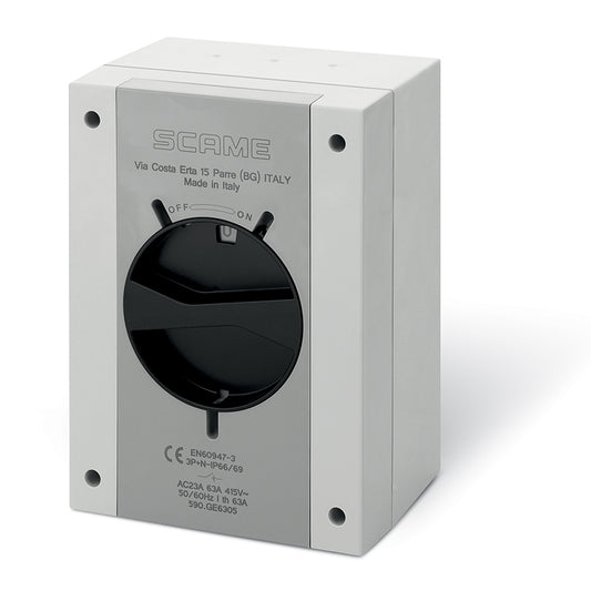 Interruptor - seccionador de maniobra 125A 3P 240x340x137mm   IP66/IP69 marca Scame (Italia)