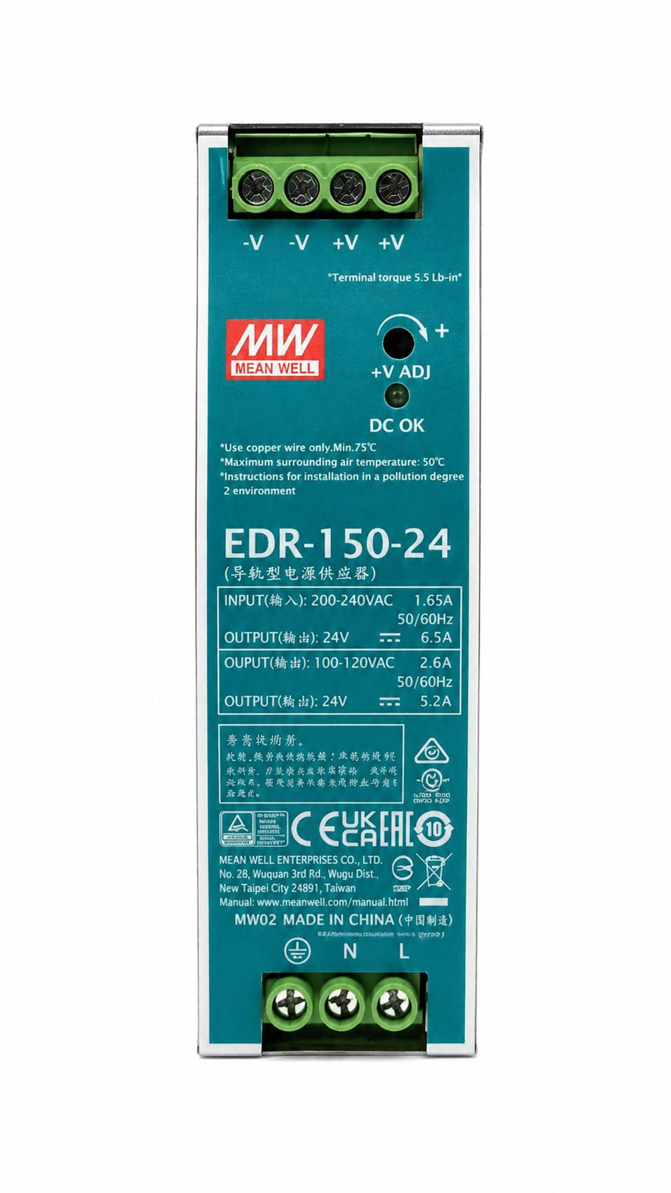 Fuente de poder Riel DIN metálica 150W EDR-150-24
