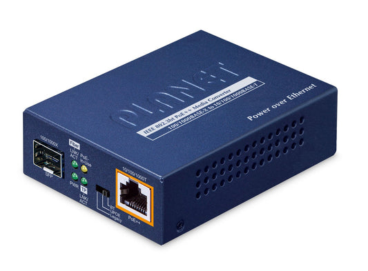 Convertidor de Medios 100/1000BASE-X SFP a 10/100/1000BASE-T 802.3bt PoE++ (60 Vatios)