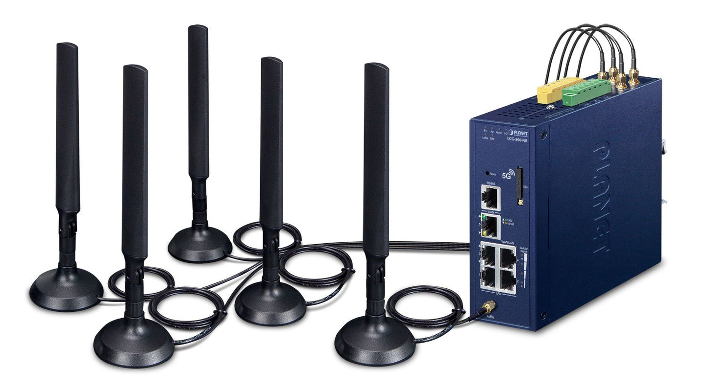 Gateway Celular Industrial LoRaWAN + 5G NR Con 5 Puertos 10/100/1000T (2 DI/DO, -40~75 Grados C, EU868 Sub 1G)