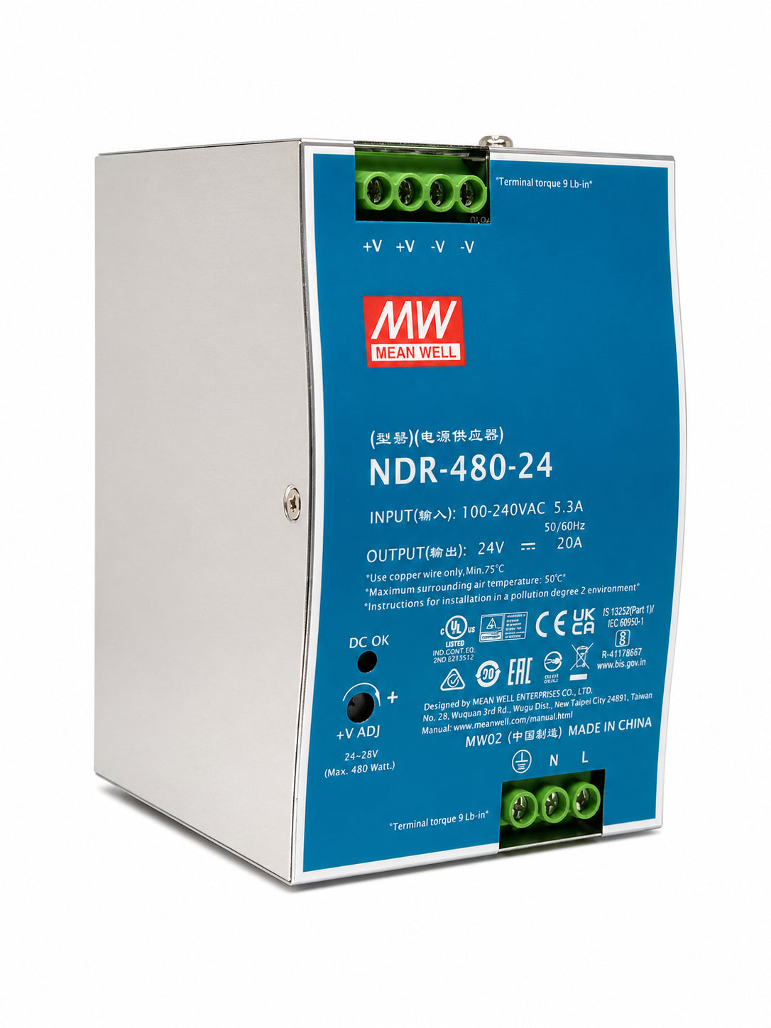 Fuente de poder Riel DIN metálica 480W NDR-480 - 48V