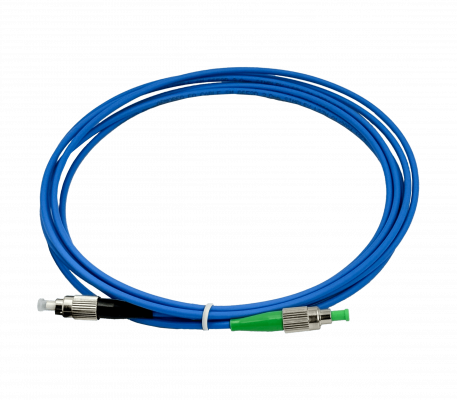 JBSFH3. Latiguillo de fibra óptica monomodo simplex blindado LSZH de 3 metros, conectores FC/UPC a FC/APC, diámetro 3,0 mm, núcleo/revestimiento 9/125 µm.