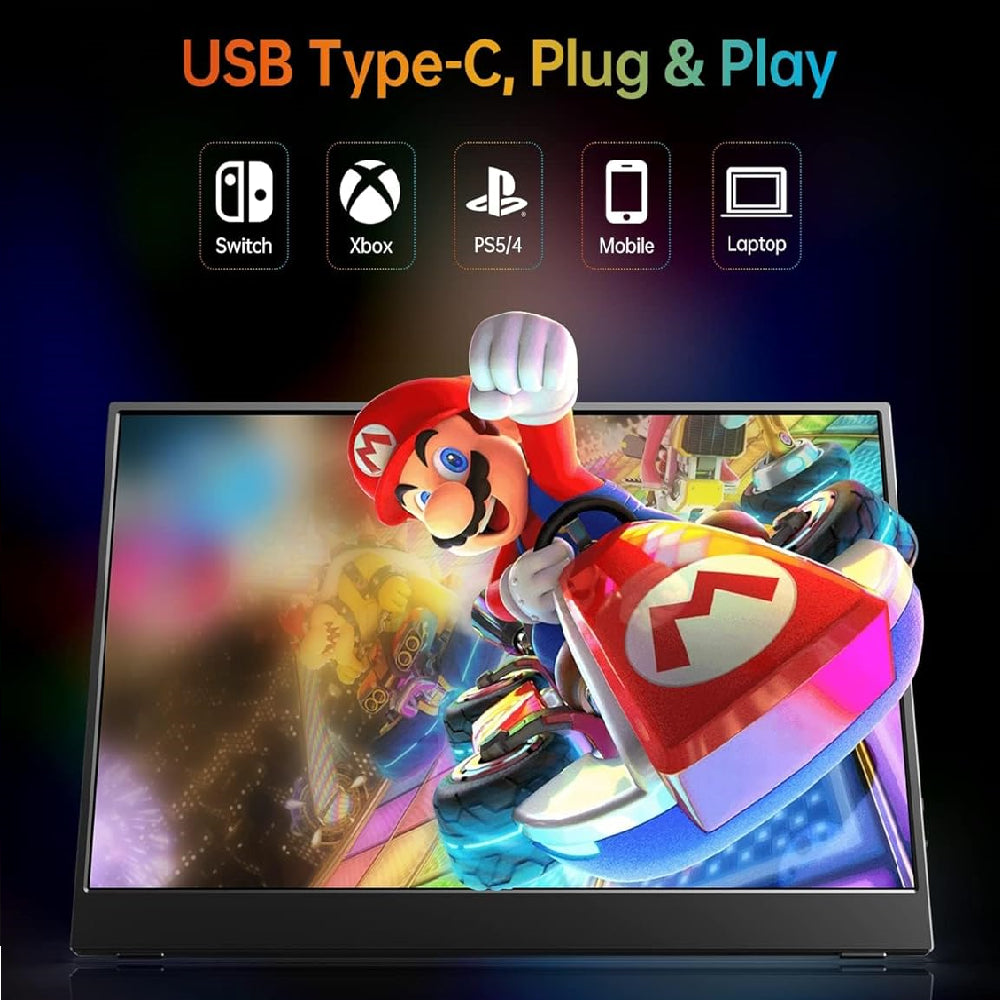 Pantalla Portátil Vilva 15,6″ Resolución 1080P FHD Tecnología IPS con Puertos USB-C HDMI Funda Protectora y Bocinas Acabado Negro