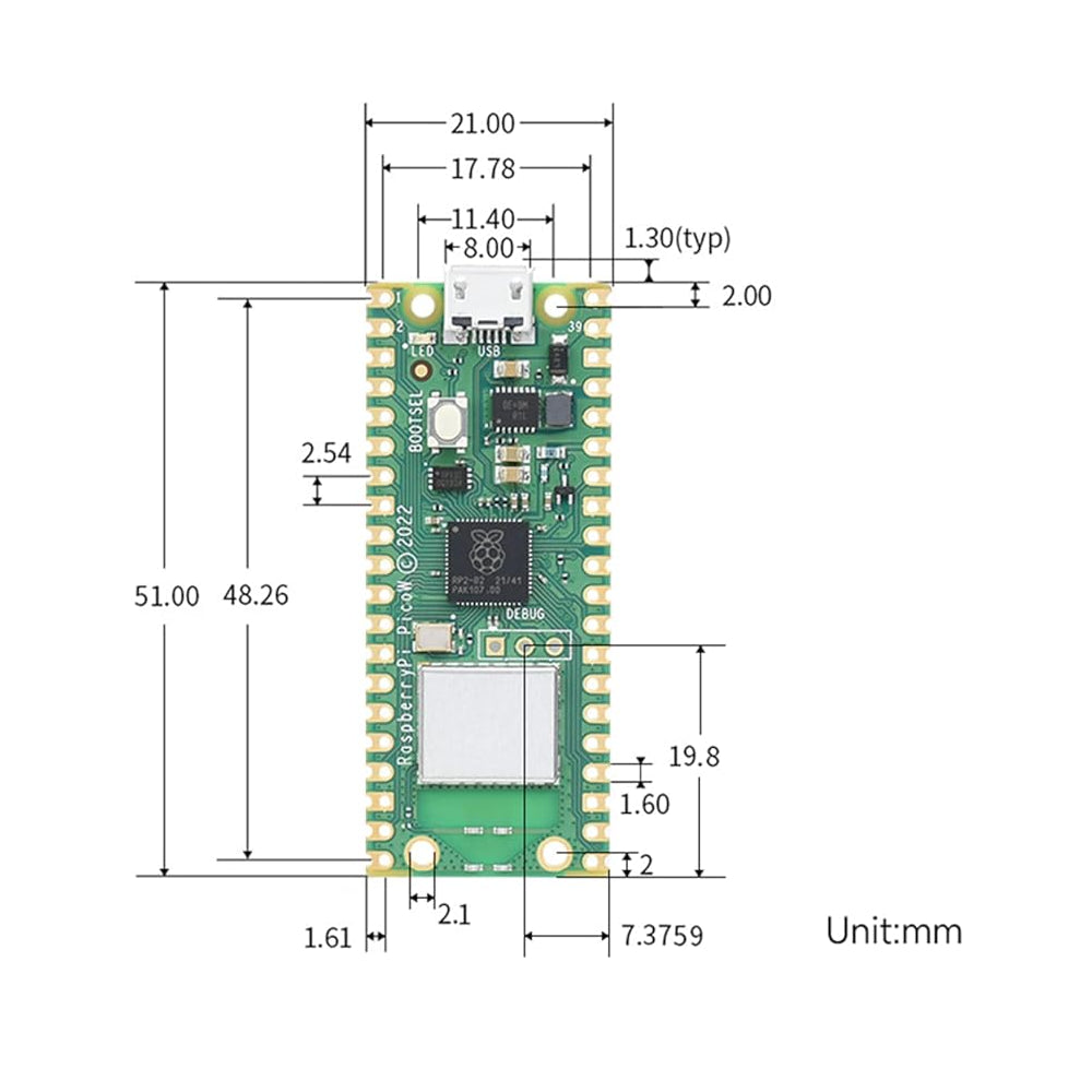 Raspberry Pi Pico 2 W provisto de conectores soldados