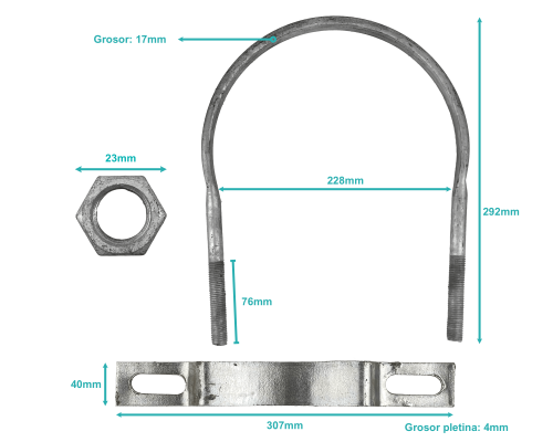 KTL0230. Abrazadera 192-228mm Zincada para Poste Cilíndrico Tuercas-23mm