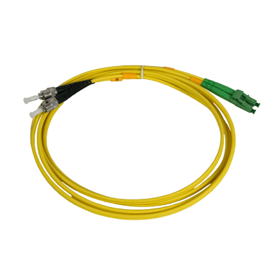 JFSBT2. Cable puente de fibra óptica monomodo dúplex SM de 2 metros con conectores LC/APC a ST/UPC, diámetro de 3,0 mm y núcleo/revestimiento 9/125