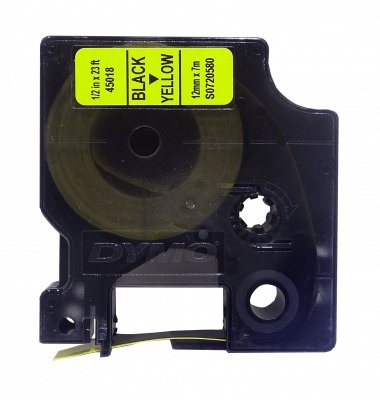 45018 DYMO 12mm Negro en Fondo Amarillo Cinta 7mt D1-Label Cassette