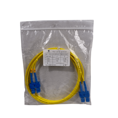 JFSCC2. Cable patch de fibra óptica monomodo dúplex de 2 metros, conectores SC a SC/UPC, diámetro 3 mm, núcleo/revestimiento 9/125 µm.