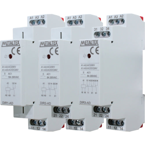 Interfaz de relé riel DIN 24V ó 220VAC serie DIR - 16A - SPDT (1 Reversible)