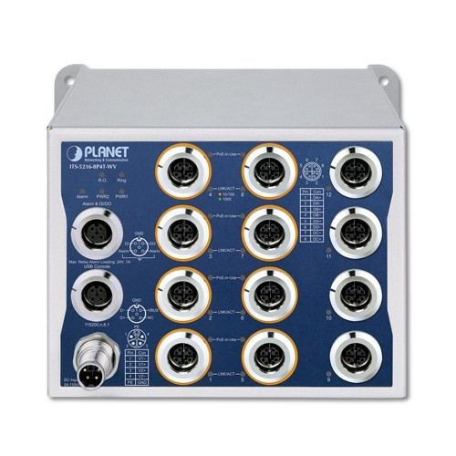 Switch Industrial L2+ 8 Puertos Gigabit PoE+ M12 + 4 Puertos Gigabit M12 PLANET ITS-5216-8P4T-WV