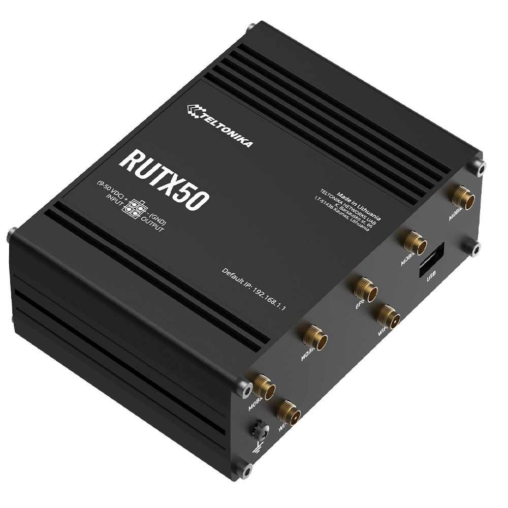 Dispositivo de enrutamiento industrial 5G con doble tarjeta SIM Teltonika RUTX50 incorporando conmutación por redundancia