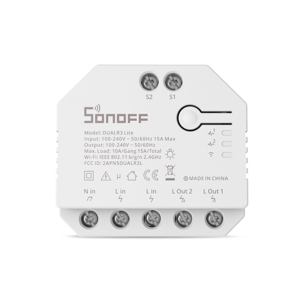 Relé Inteligente Sonoff DUALR3 Lite de Doble Circuito y Mando de Velocidad