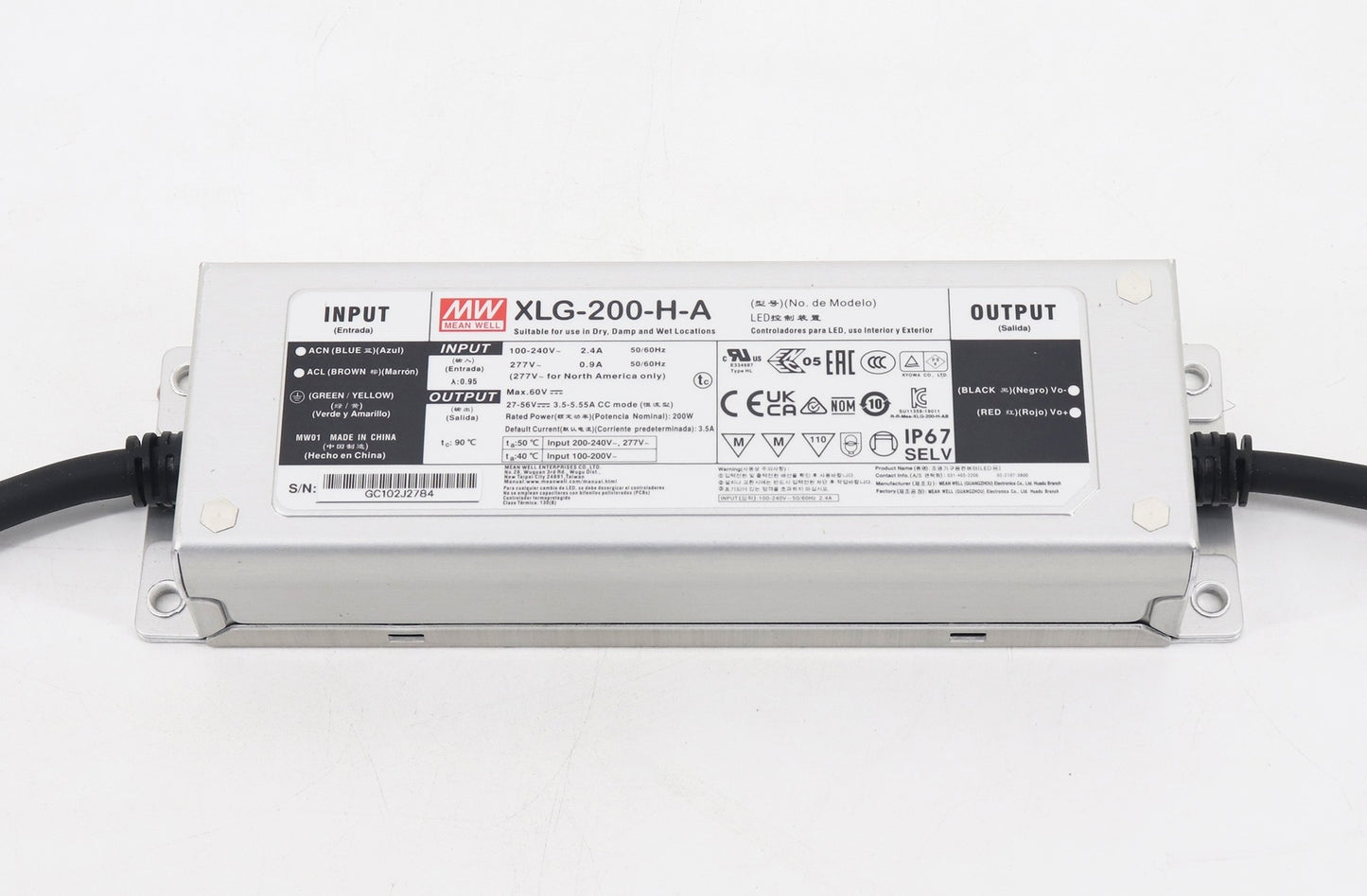 Driver LED metal de potencia PFC 200W XLG-200 - 700mA (comúnmente usado) - AB - Ajuste Potenciómetro (Io) + 3 en 1