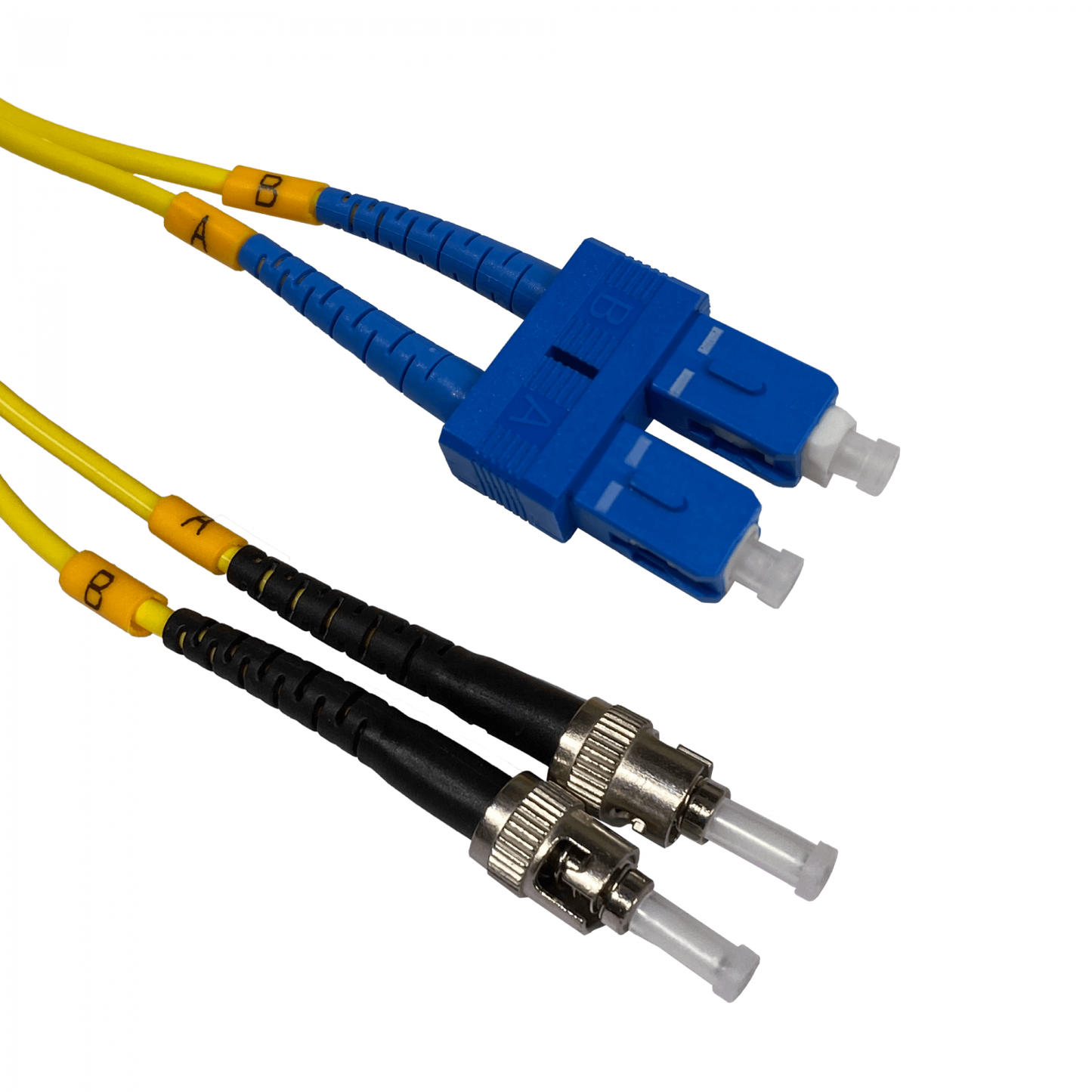 JFSTC5. Cable puente de fibra óptica monomodo dúplex SM de 5 metros con conectores ST/UPC a SC/UPC, diámetro de 3 mm y núcleo/revestimiento 9/125 µm