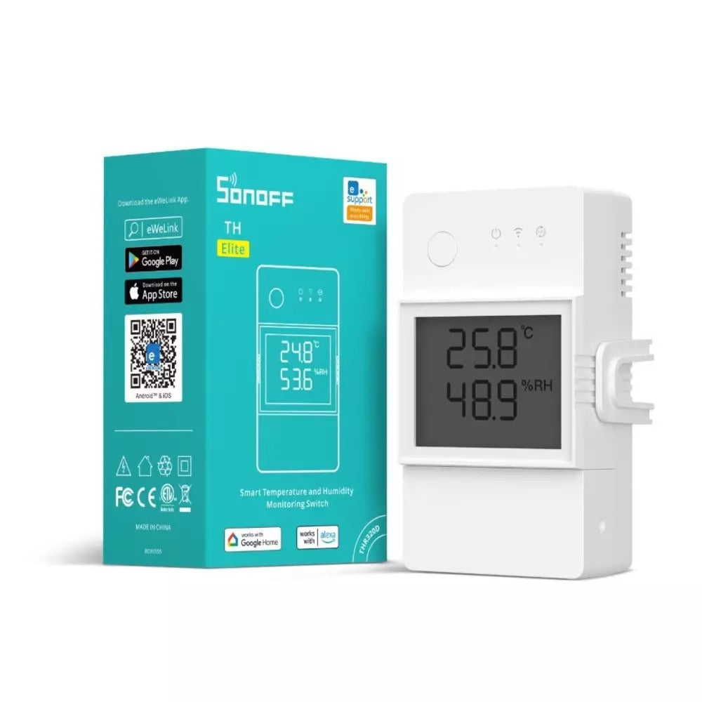 Dispositivo de Control Remoto WiFi Sonoff TH Elite 20A con Sensor de Temperatura e Humedad + THS01