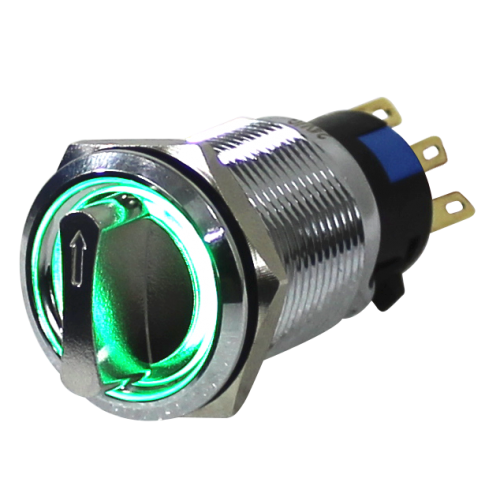 Selector antivandálico iluminado 19mm Serie AV-S - Verde - Piloto LED 12VAC/DC - 4 - 3 Posiciones fijas 45°