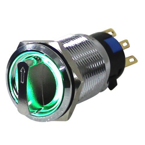 Selector antivandálico iluminado 19mm Serie AV-S - Verde - Piloto LED 24VAC/DC - 2 - 2 Posiciones fijas 90°