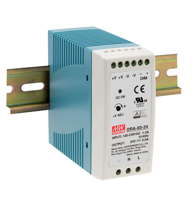 Fuente de poder Riel DIN 60W ajustable 3 en 1 plástico DRA-60 - 12V