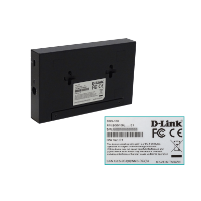DGS-108. Conmutador D-LINK con carcasa metálica de 8 puertos a 1000 Mbps Gigabit, sin administración, no apto para bastidor, formato reducido, incluye fuente de 5V