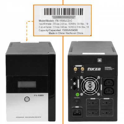 FX-1500LCD-C FORZA 130WH 2x9AH 1500VA 840W 2-C13 4-IH-Chile 1-C14 AVR USB 2-RJ UPS