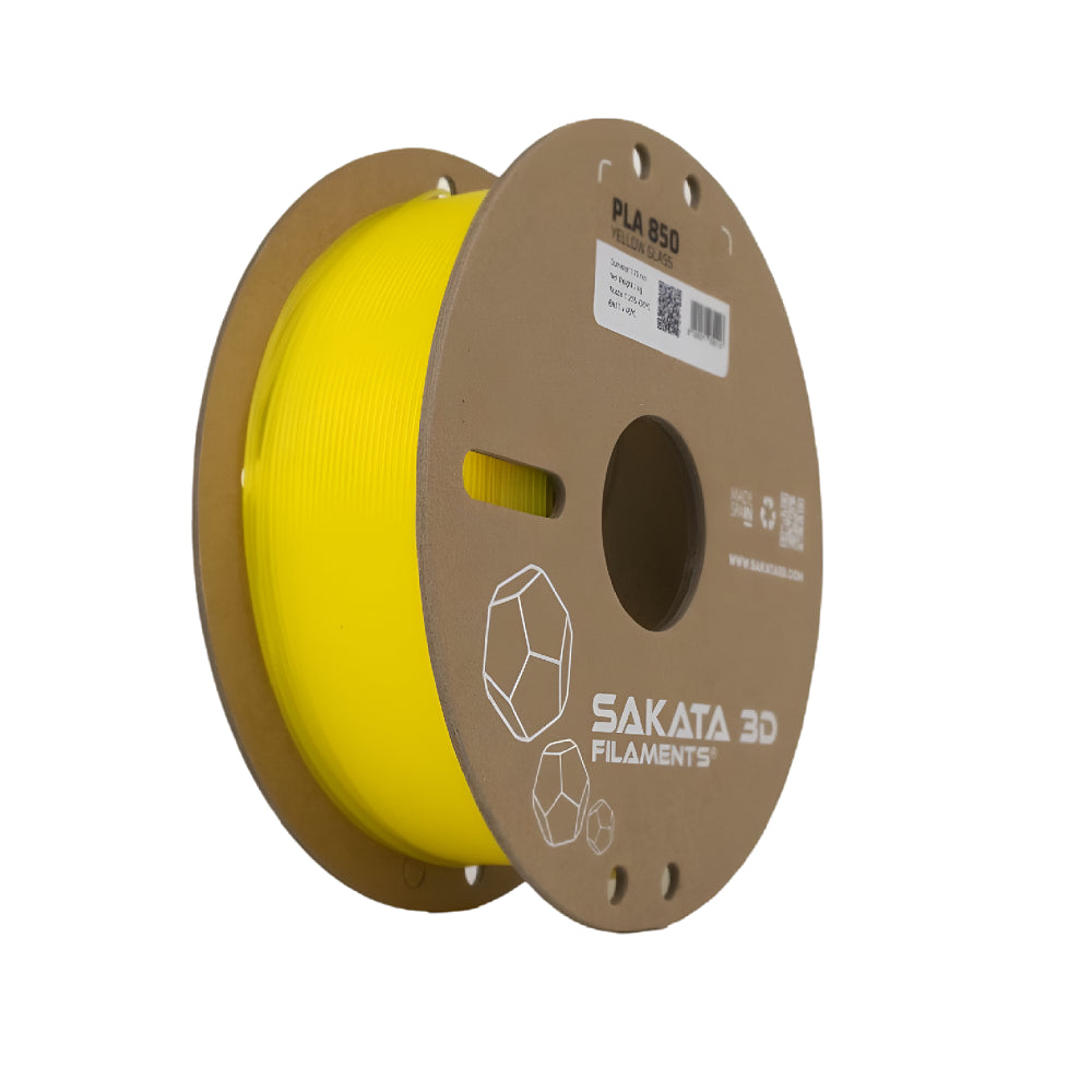 Filamento PLA 850 GLASS Semitransparente Tonalidad Amarilla Diámetro 1.75mm Peso 1kg – Sakata 3D