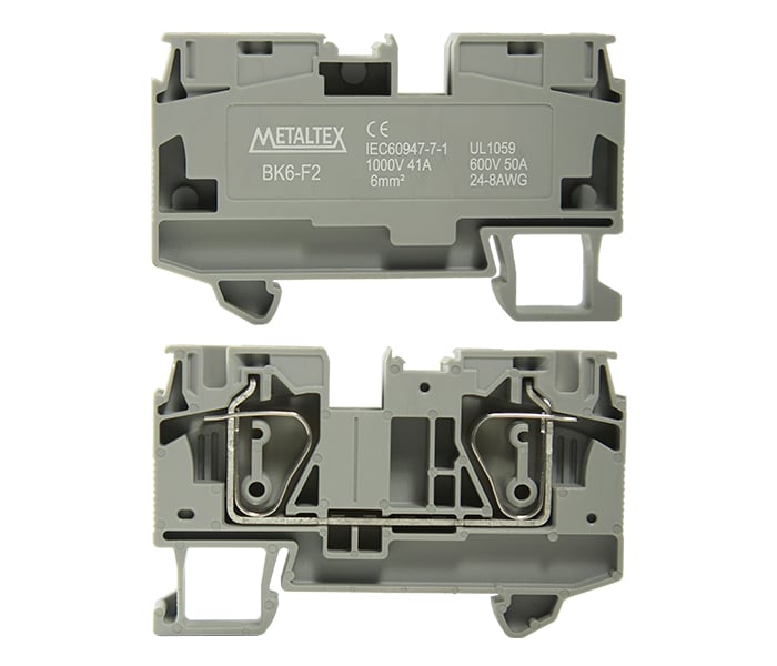 Bornera riel din 6mm² 41A libre mantenimiento con resorte BK6 - 2 vías - Verde