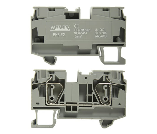 Bornera riel din 6mm² 41A libre mantenimiento con resorte BK6 - 2 vías - Verde