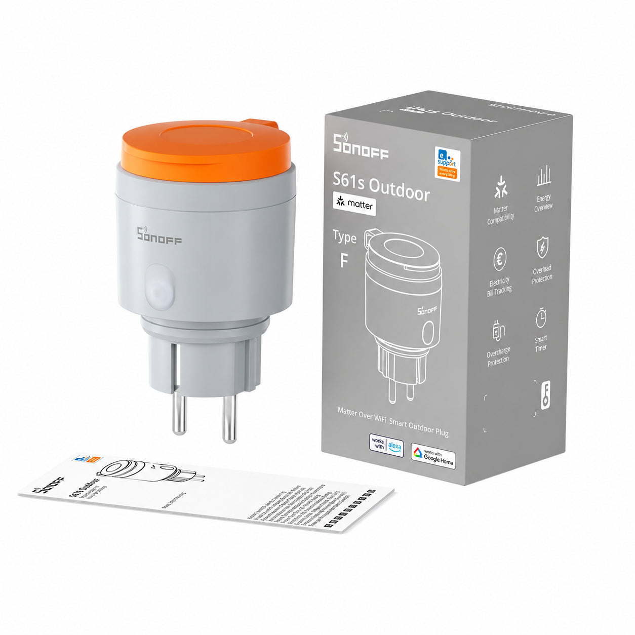 Conector inteligente Sonoff S61s de 16 amperios para intemperie con supervisión de consumo eléctrico (Compatible con protocolo Matter)