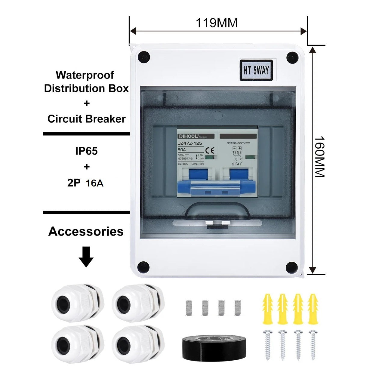 Protector de Circuito en Corriente Continua 12-240V 16A dotado de Encapsulado Hermético IP65