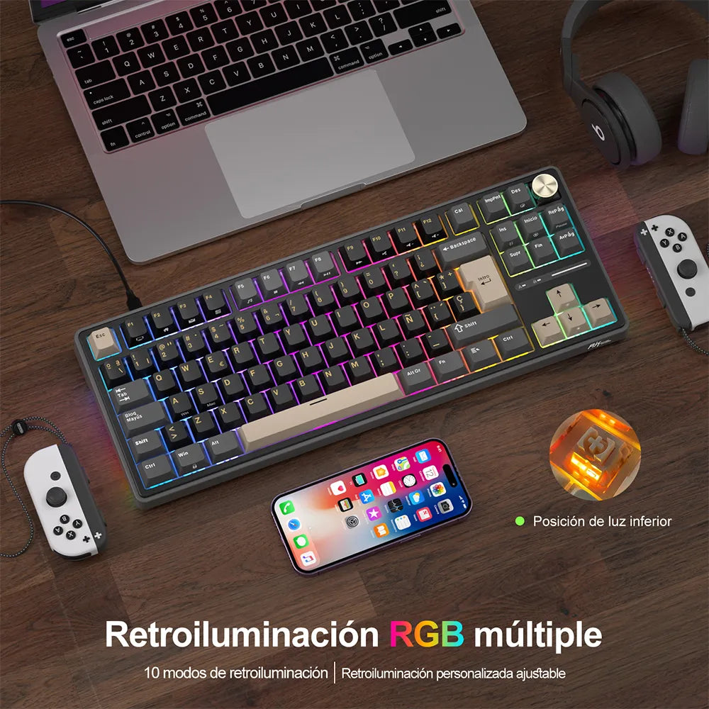 Teclado de Switches Intercambiables Royal Kludge R87 Pro Phantom Distribución Española 80% Hot-Swap
